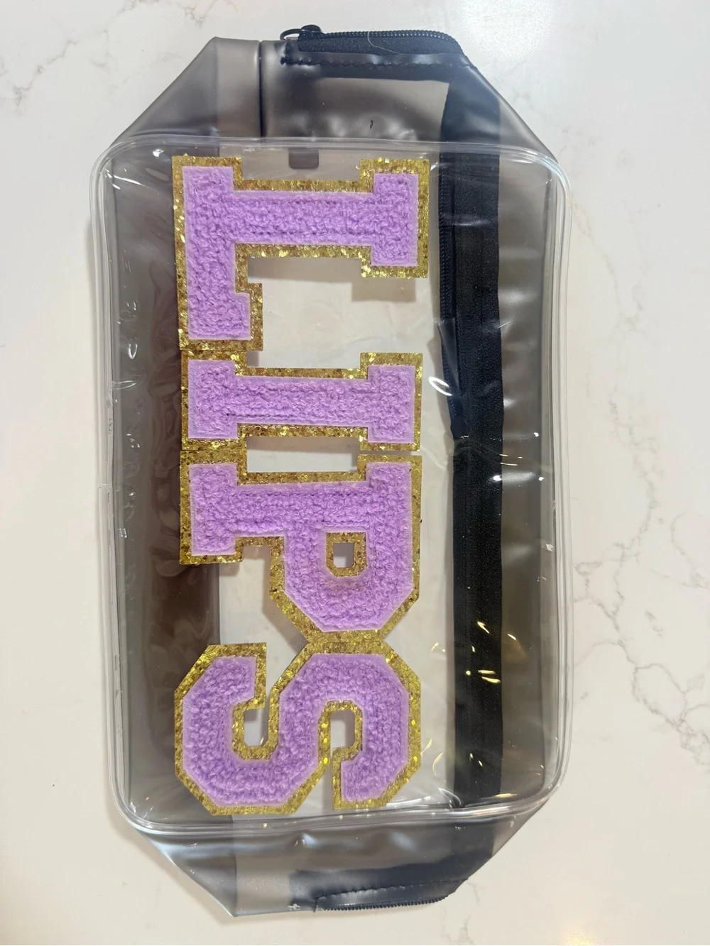 Clear Cosmetic Pouch with Bold Lavender 'LIPS' Patch